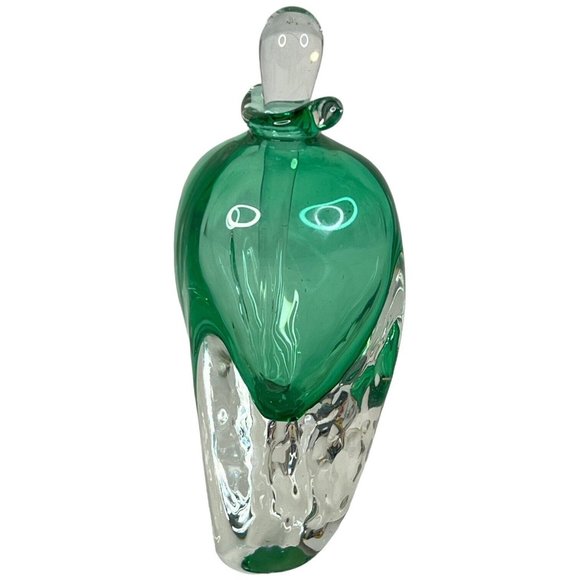 Hand Blown Green And Clear Perfume Bottle With Stopper Art Glass 6 IN Winfisky ? - Picture 2 of 9